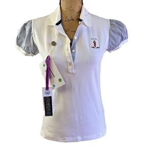 COOPERATIVA PESCATORI POSILLIPO White Plaid Puff Short Sleeve Polo Shirt Sz L